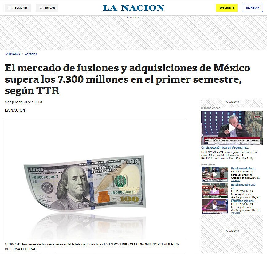 El mercado de fusiones y adquisiciones de Mxico supera los 7.300 millones en el primer semestre, segn TTR